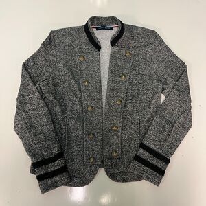 Tommy Hilfiger Open Front Band Jacket Military Edgy Blazer Marled Gray Size M